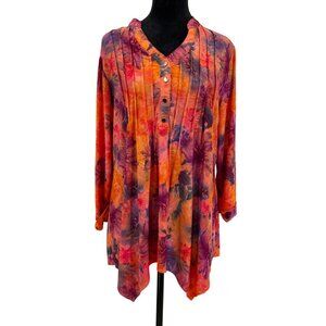 Cocomo Woman Floral Asymmetrical‎ Hem Tunic Top Womens 1X Y2K Colorful Going Out